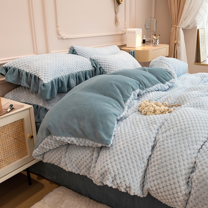 摩妮卡 2025新款提花豆豆绒卡通印花牛奶绒四件套 马利蓝