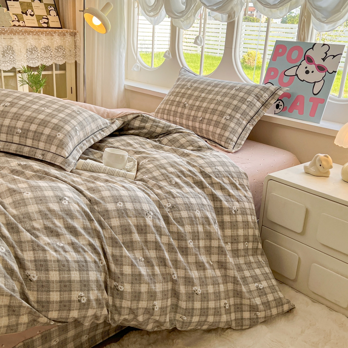 91家纺网 家纺一手货源 找家纺 韩后家纺 2025新款水洗棉印花系列四件套 洛川-咖