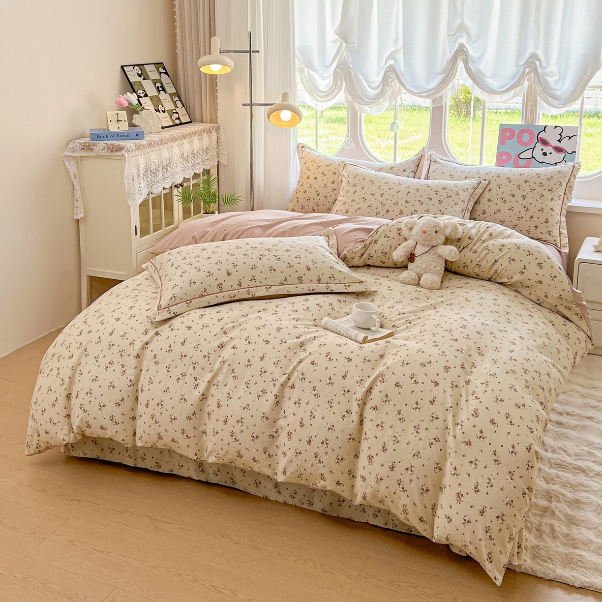 91家纺网 家纺一手货源 找家纺 韩后家纺 2025新款水洗棉印花系列四件套 黛秋-杏