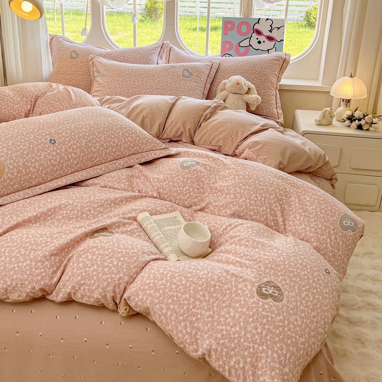 91家纺网 家纺一手货源 找家纺 韩后家纺 2025新款水洗棉印花系列四件套 挽梦-粉