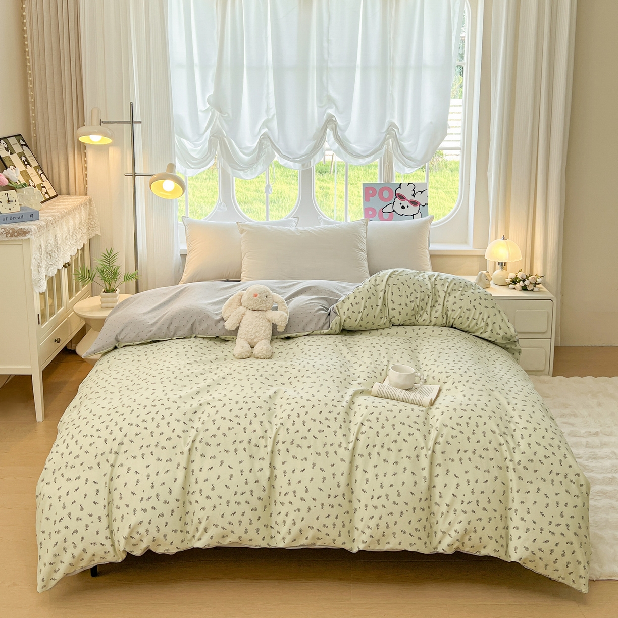 91家纺网 家纺一手货源 找家纺 韩后家纺 2025新款水洗棉印花系列四件套 觅春