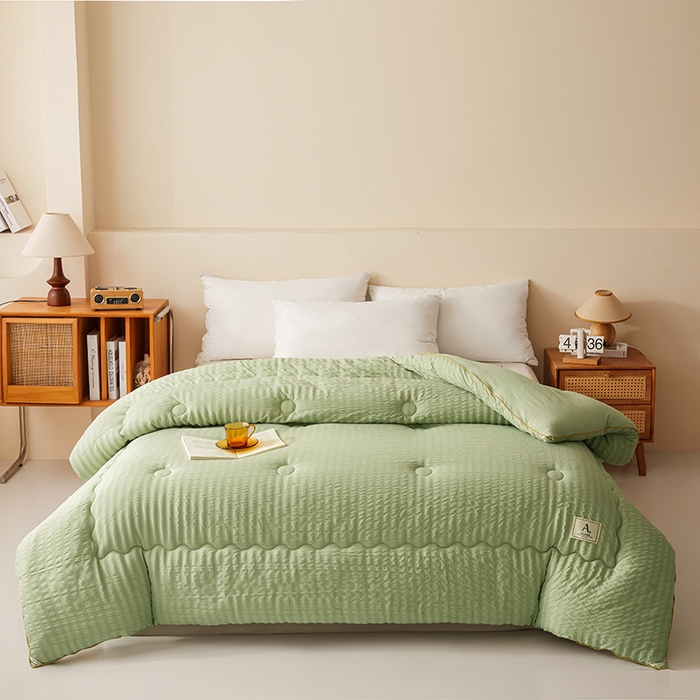 91家纺网 家纺一手货源 找家纺 （总）欢乐季 2025新款7A抗菌A类双喷提花泡泡棉大豆被四季被+被芯