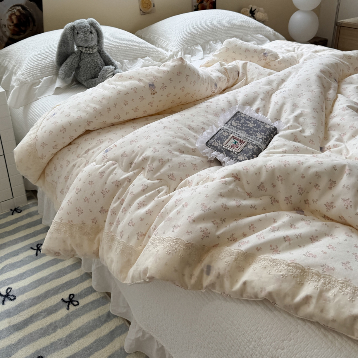 91家纺网 家纺一手货源 找家纺 一加一 2025新款A类全棉纯棉双层纱田园风懒人被冬被被子被芯（可水洗） 钥匙珊瑚