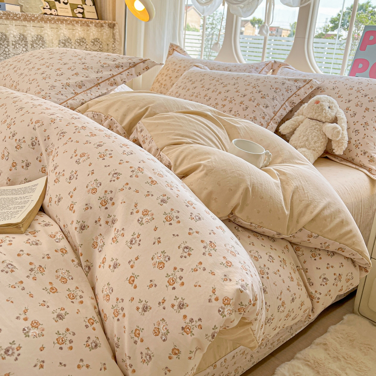 91家纺网 家纺一手货源 找家纺 韩后家纺 2025新款水洗棉印花系列四件套 花初