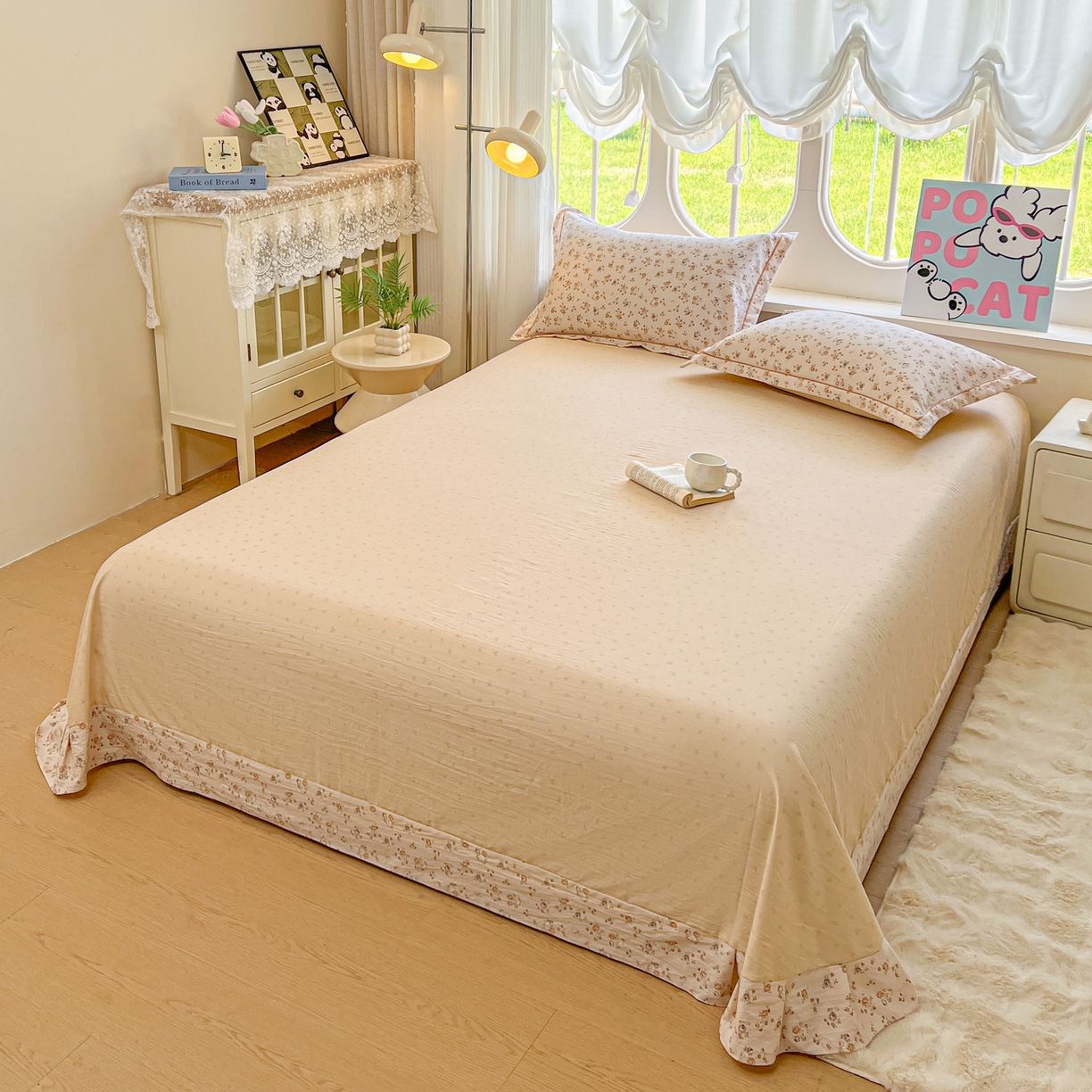 91家纺网 家纺一手货源 找家纺 韩后家纺 2025新款水洗棉印花系列四件套 花初