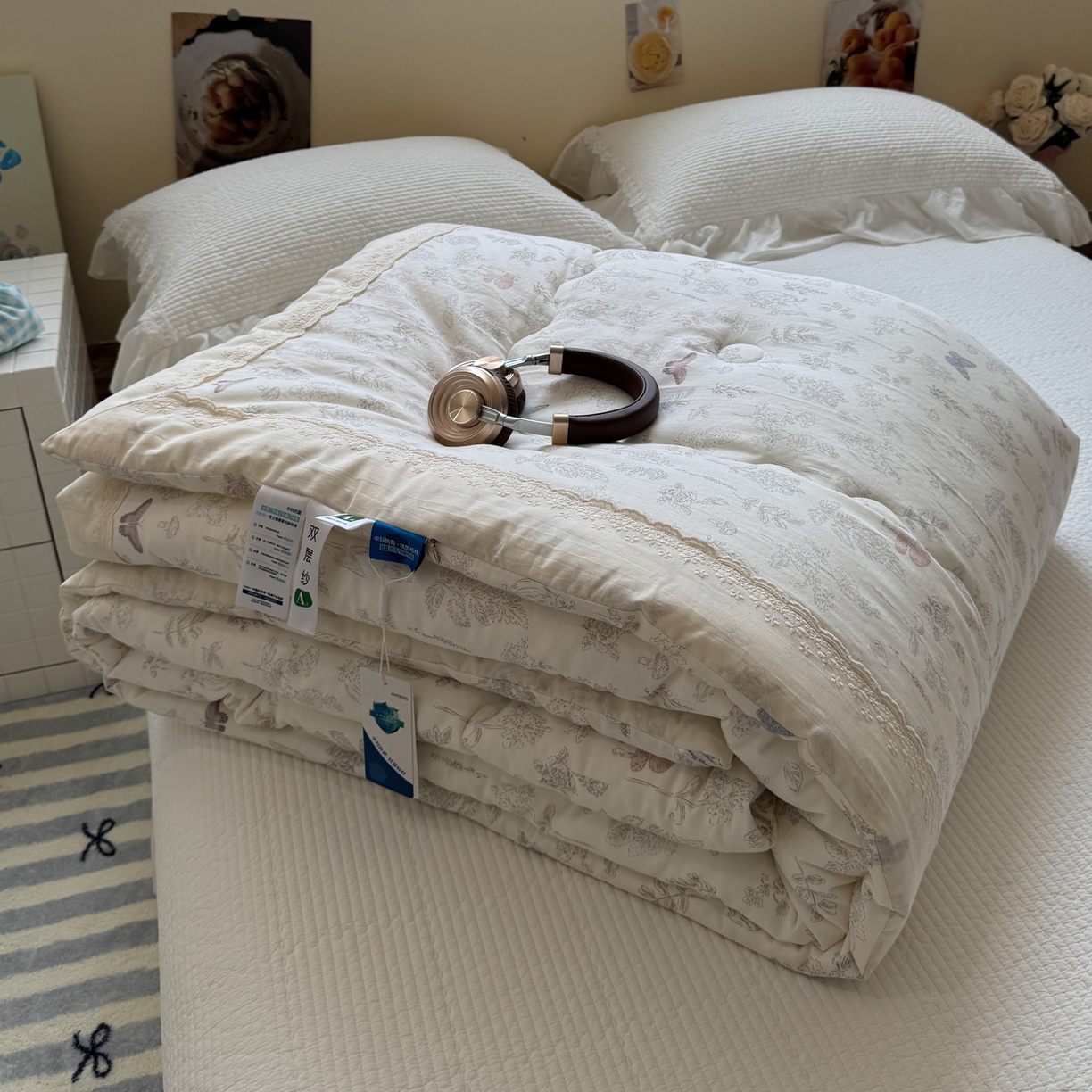 91家纺网 家纺一手货源 找家纺 一加一 2025新款A类全棉纯棉双层纱田园风懒人被冬被被子被芯（可水洗） 画棠春