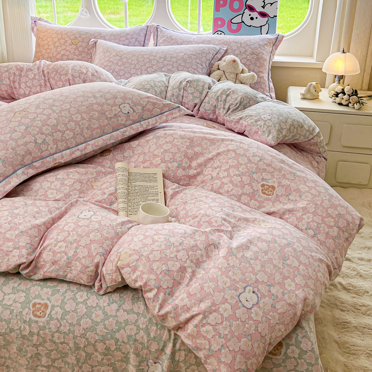 91家纺网 家纺一手货源 找家纺 韩后家纺 2025新款水洗棉印花系列四件套 轻颜-粉