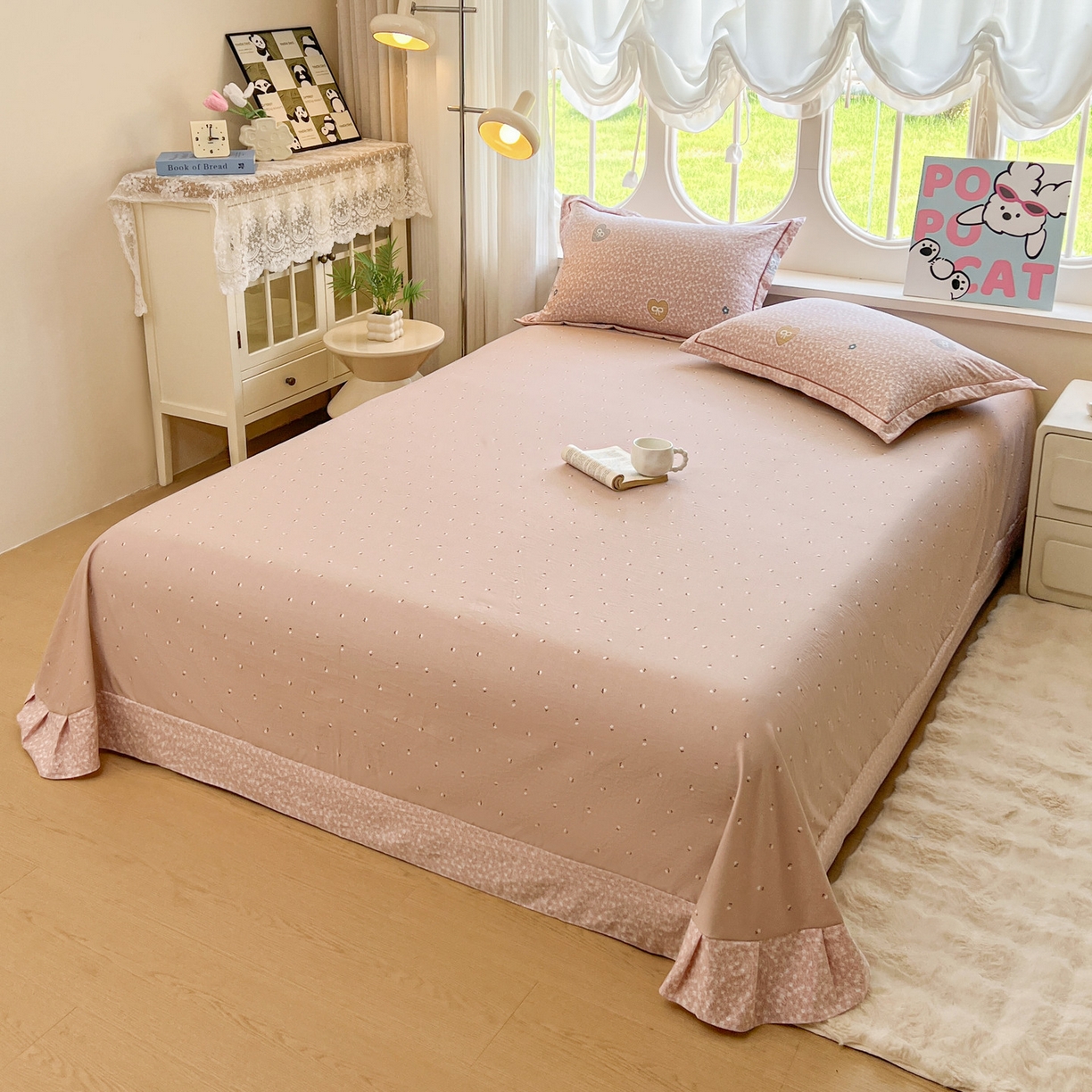 91家纺网 家纺一手货源 找家纺 韩后家纺 2025新款水洗棉印花系列四件套 挽梦-粉