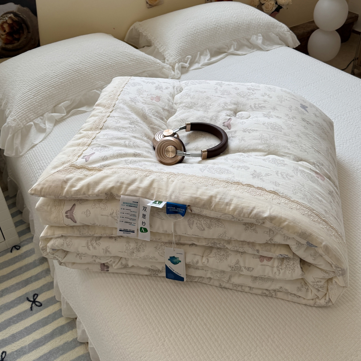 91家纺网 家纺一手货源 找家纺 一加一 2025新款A类全棉纯棉双层纱田园风懒人被冬被被子被芯（可水洗） 画棠春