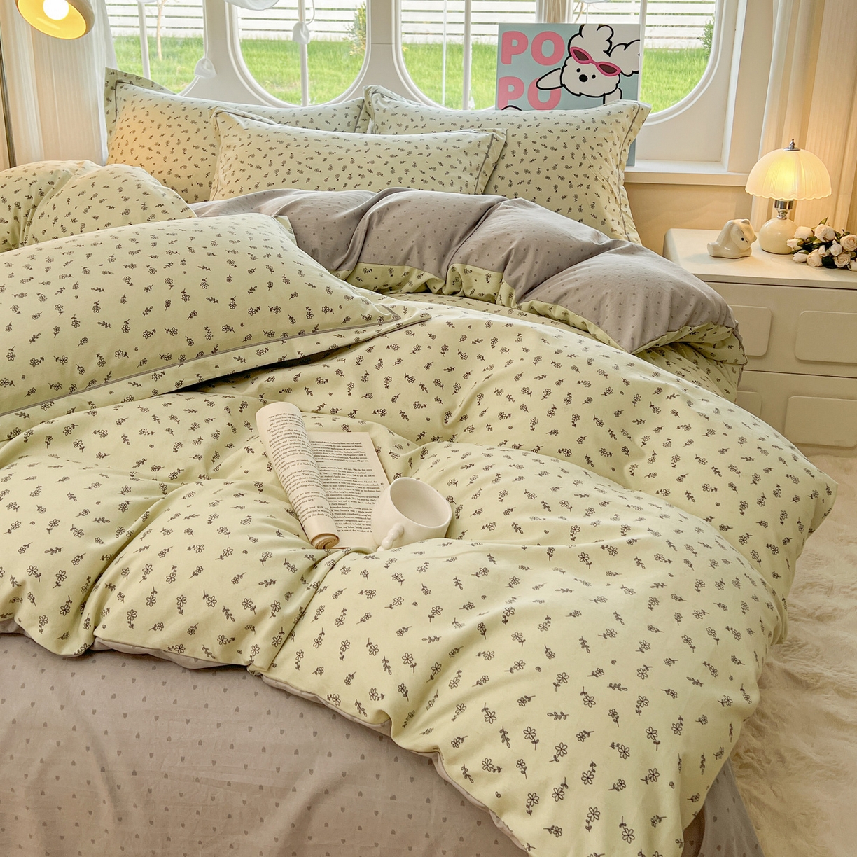 91家纺网 家纺一手货源 找家纺 韩后家纺 2025新款水洗棉印花系列四件套 觅春