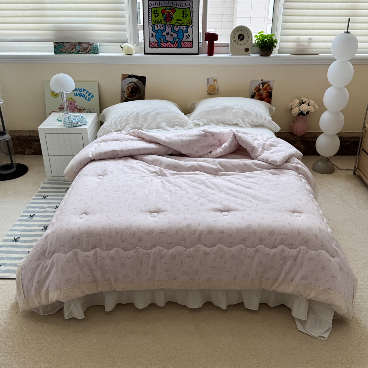 91家纺网 家纺一手货源 找家纺 一加一 2025新款A类全棉纯棉双层纱田园风懒人被冬被被子被芯（可水洗） 玲兰铛-粉