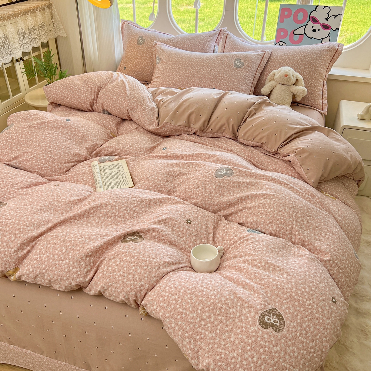 91家纺网 家纺一手货源 找家纺 韩后家纺 2025新款水洗棉印花系列四件套 挽梦-粉