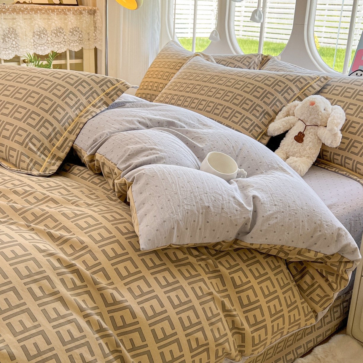 91家纺网 家纺一手货源 找家纺 韩后家纺 2025新款水洗棉印花系列四件套 伯利