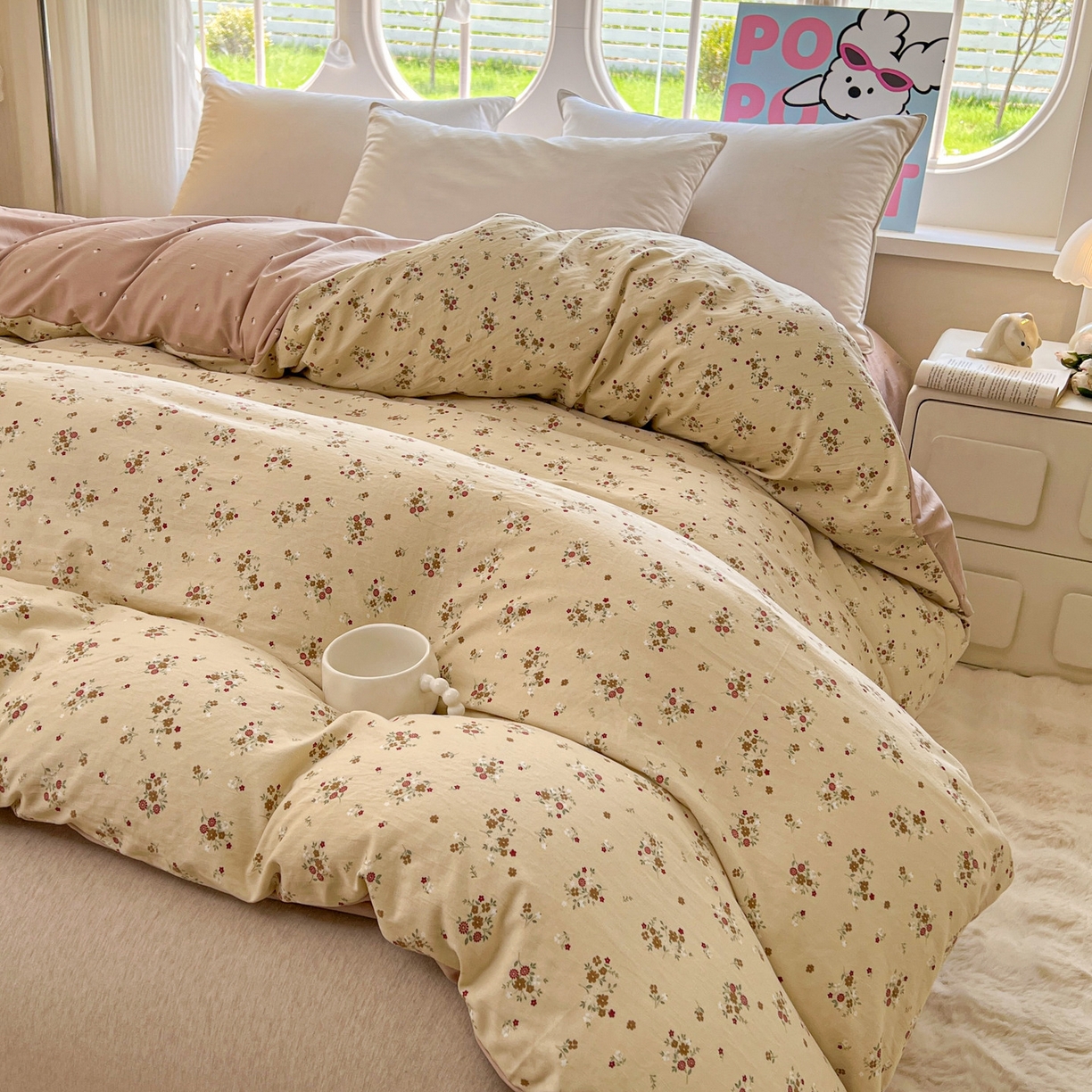 91家纺网 家纺一手货源 找家纺 韩后家纺 2025新款水洗棉印花系列四件套 黛秋-杏