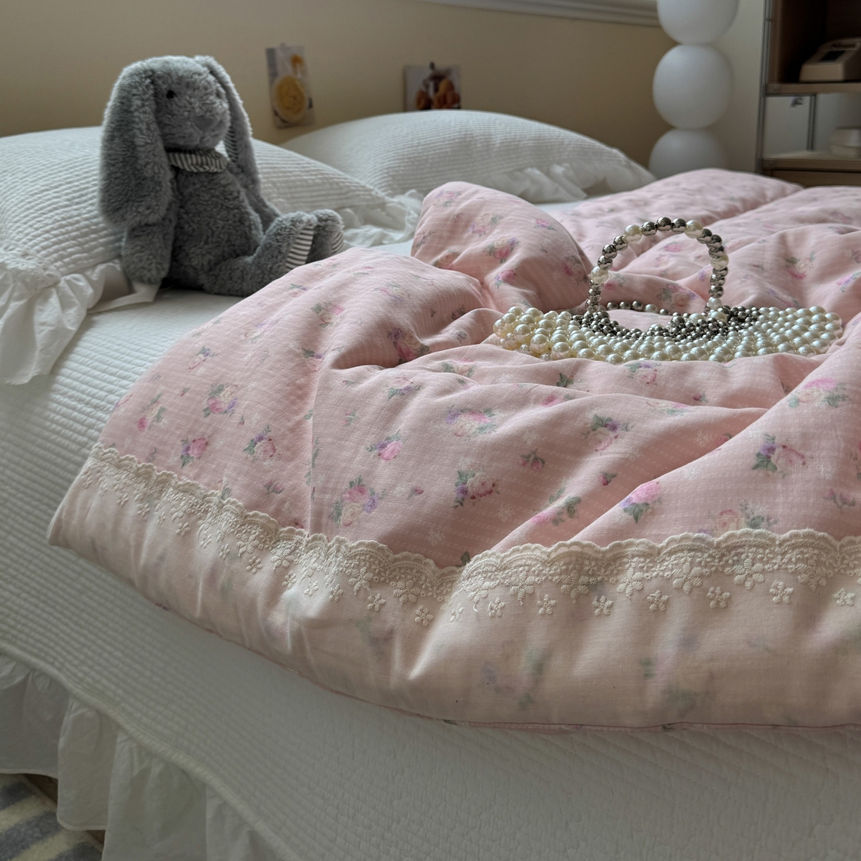 91家纺网 家纺一手货源 找家纺 一加一 2025新款A类全棉纯棉双层纱田园风懒人被冬被被子被芯（可水洗） 花初梦