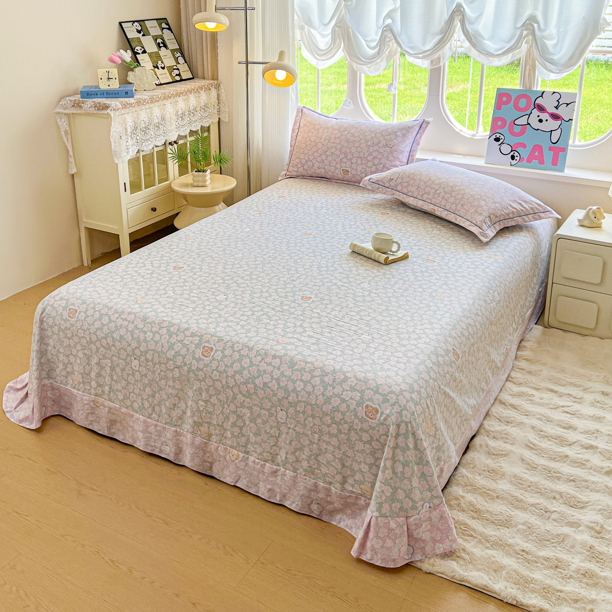 91家纺网 家纺一手货源 找家纺 韩后家纺 2025新款水洗棉印花系列四件套 轻颜-粉