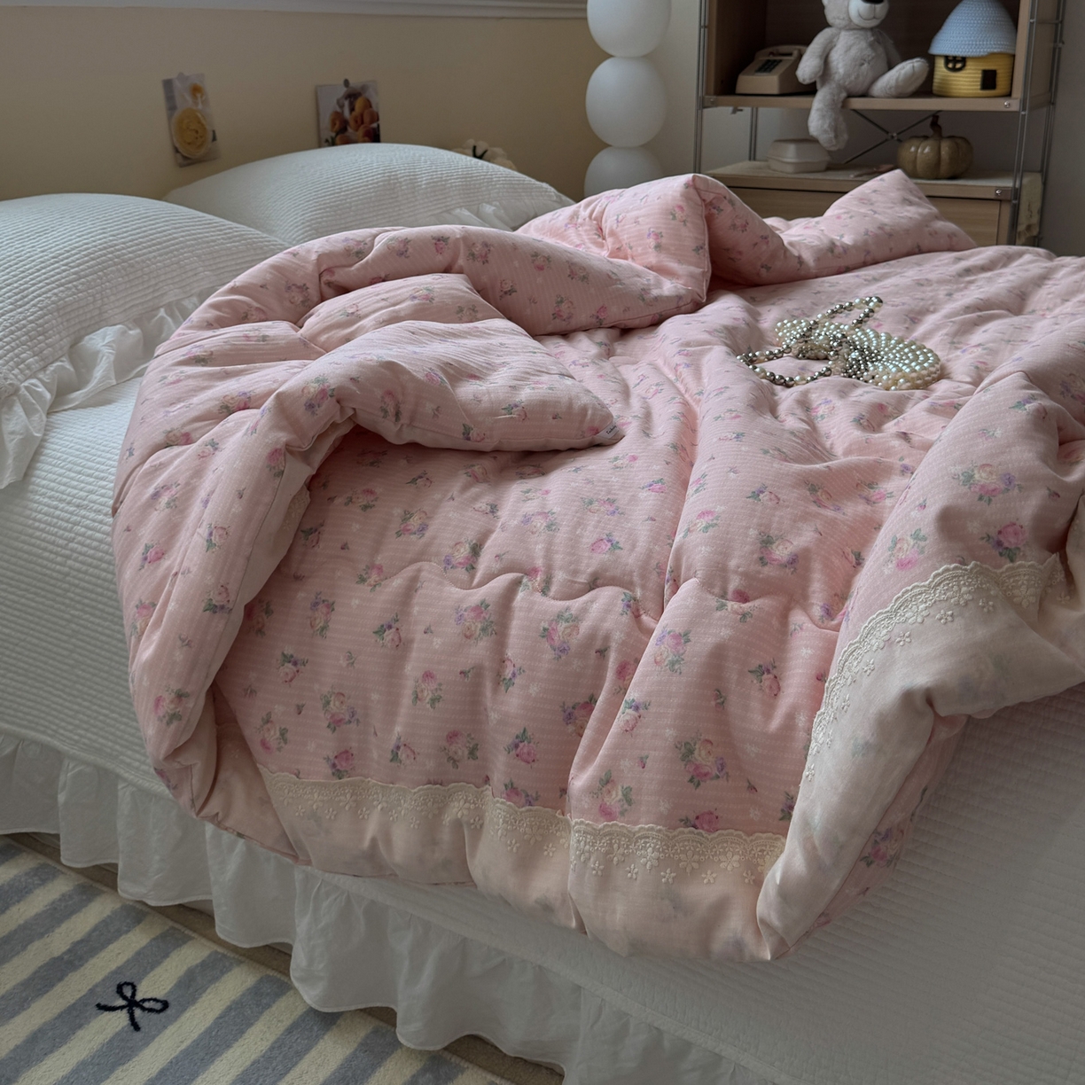 91家纺网 家纺一手货源 找家纺 一加一 2025新款A类全棉纯棉双层纱田园风懒人被冬被被子被芯（可水洗） 花初梦