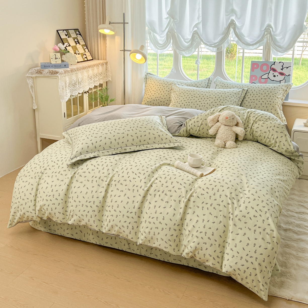 91家纺网 家纺一手货源 找家纺 韩后家纺 2025新款水洗棉印花系列四件套 觅春