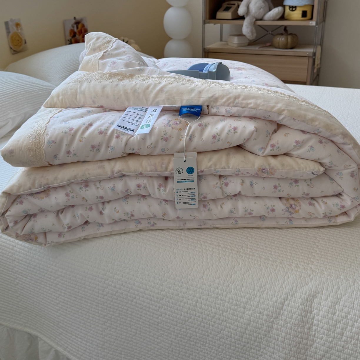 91家纺网 家纺一手货源 找家纺 一加一 2025新款A类全棉纯棉双层纱田园风懒人被冬被被子被芯（可水洗） 兰絮-粉