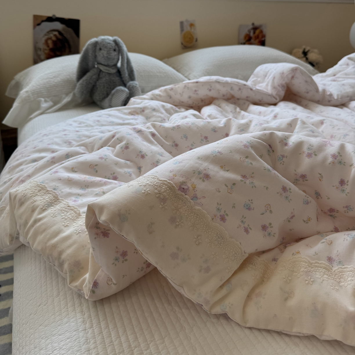 91家纺网 家纺一手货源 找家纺 一加一 2025新款A类全棉纯棉双层纱田园风懒人被冬被被子被芯（可水洗） 兰絮-粉