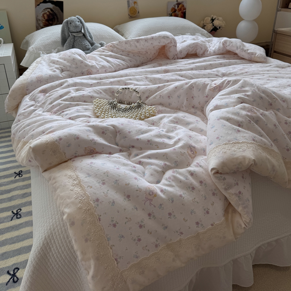 91家纺网 家纺一手货源 找家纺 一加一 2025新款A类全棉纯棉双层纱田园风懒人被冬被被子被芯（可水洗） 兰絮-粉