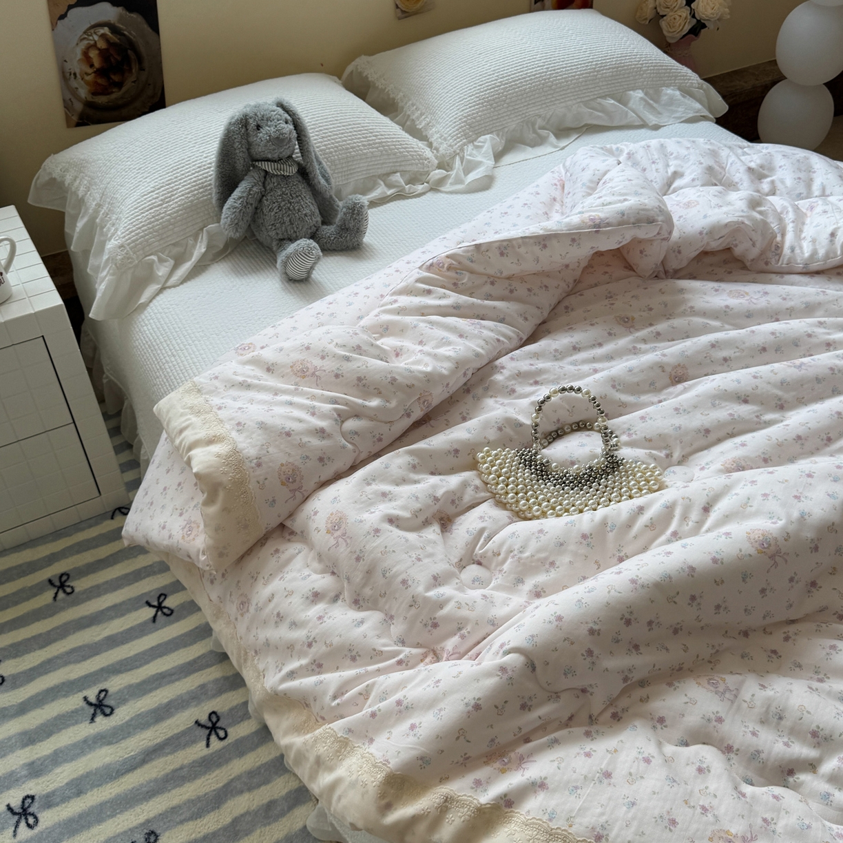 91家纺网 家纺一手货源 找家纺 一加一 2025新款A类全棉纯棉双层纱田园风懒人被冬被被子被芯（可水洗） 兰絮-粉