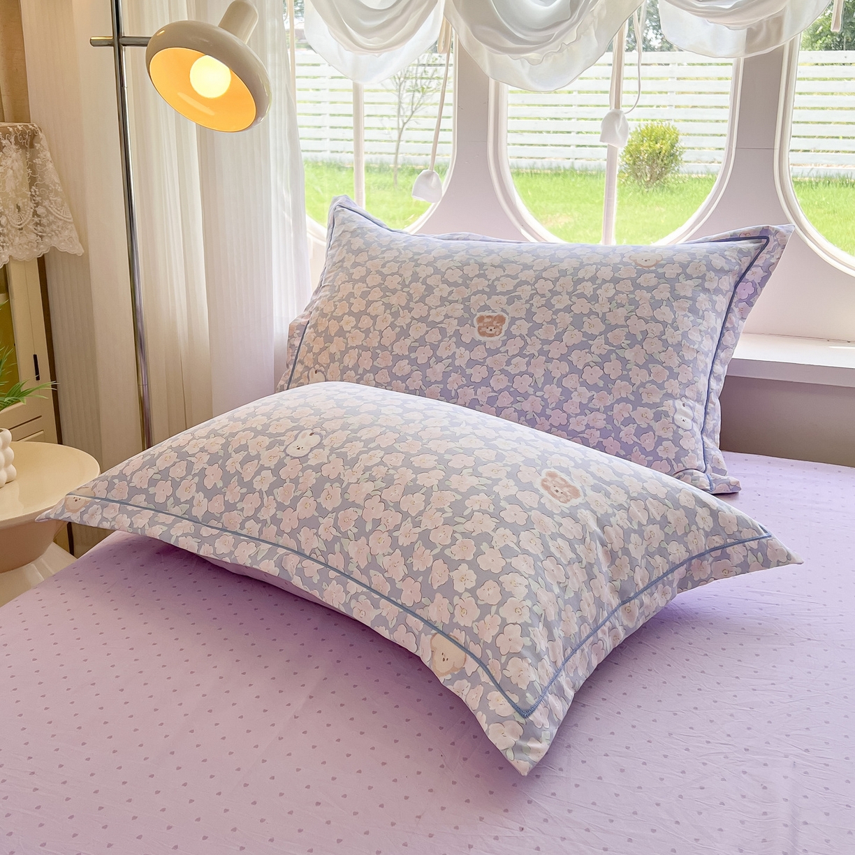 91家纺网 家纺一手货源 找家纺 韩后家纺 2025新款水洗棉印花系列四件套 轻颜-紫