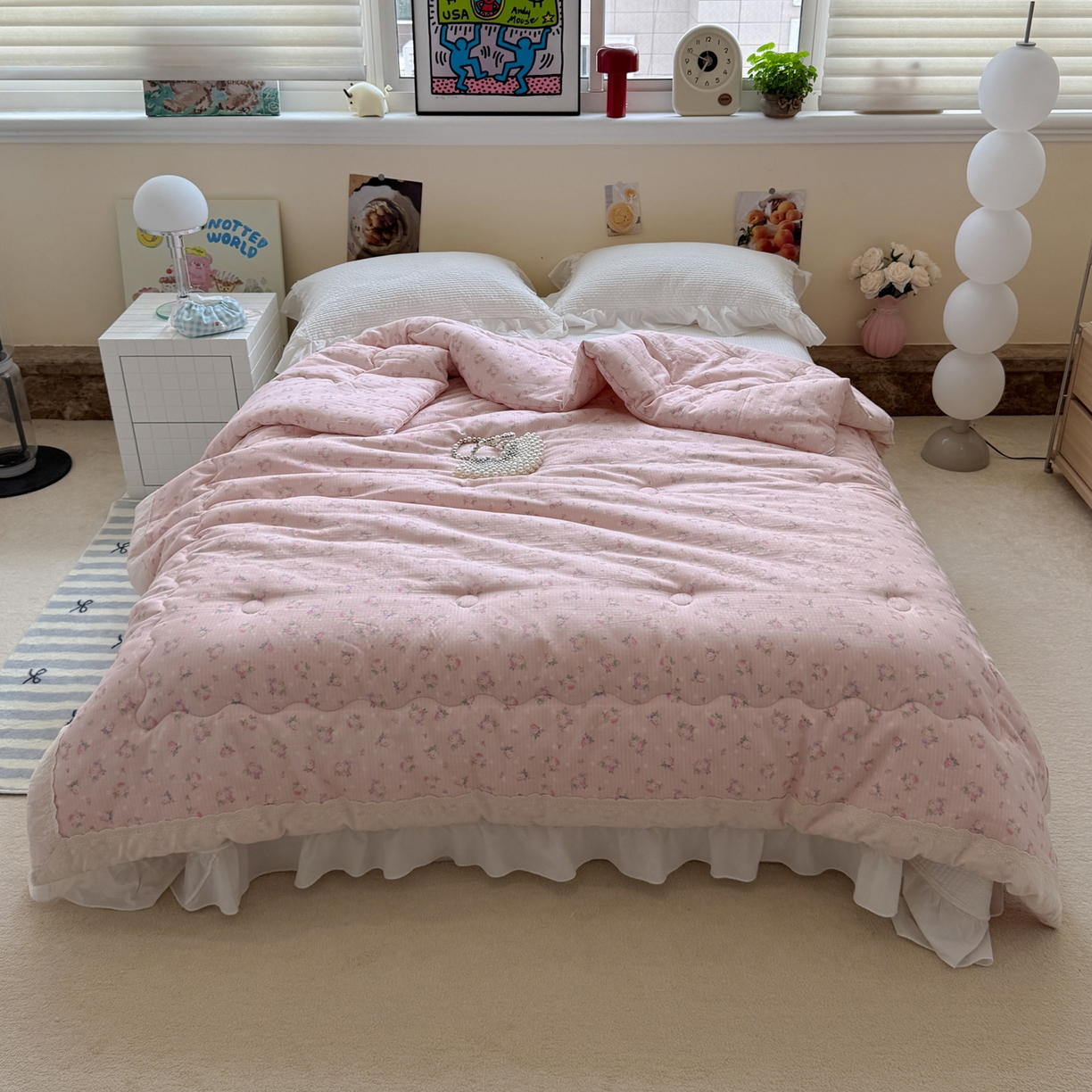 91家纺网 家纺一手货源 找家纺 一加一 2025新款A类全棉纯棉双层纱田园风懒人被冬被被子被芯（可水洗） 花初梦