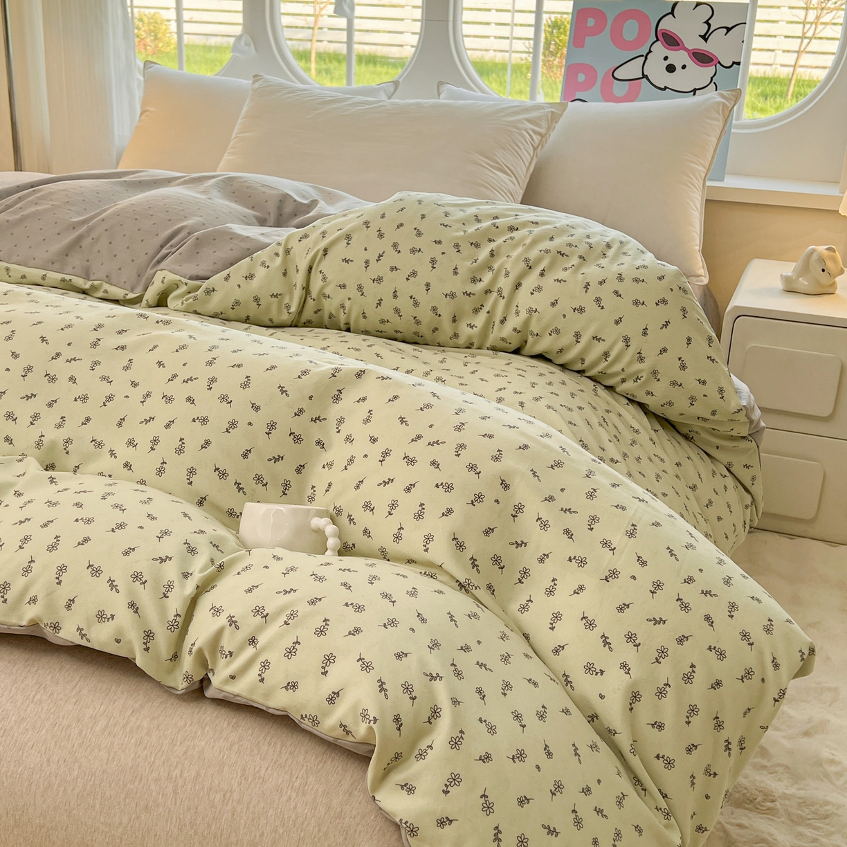 91家纺网 家纺一手货源 找家纺 韩后家纺 2025新款水洗棉印花系列四件套 觅春