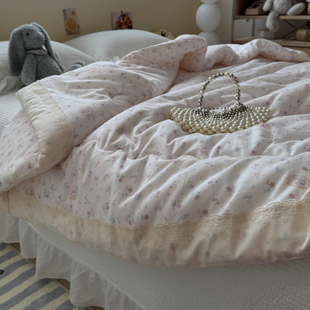 91家纺网 家纺一手货源 找家纺 一加一 2025新款A类全棉纯棉双层纱田园风懒人被冬被被子被芯（可水洗） 兰絮-粉