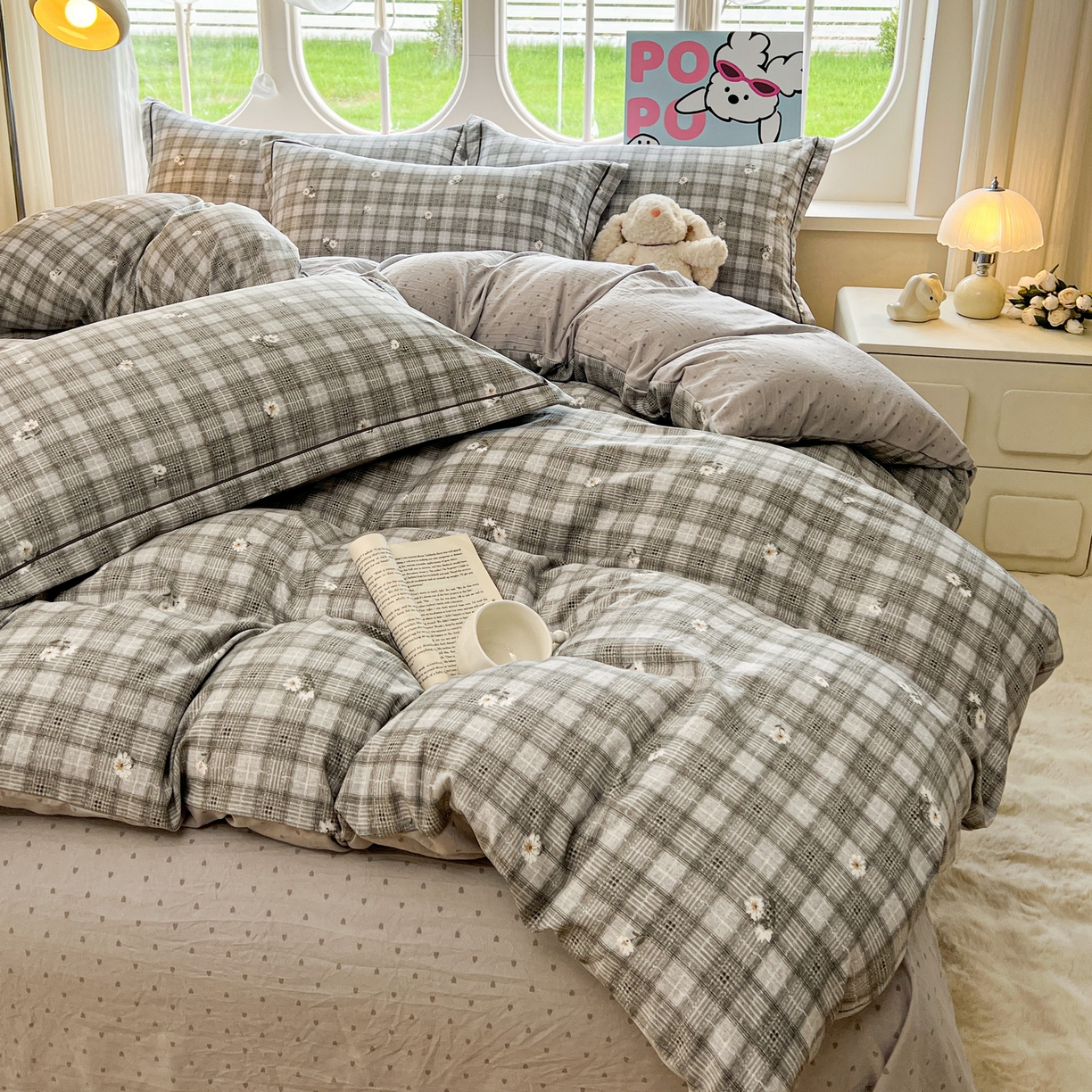 91家纺网 家纺一手货源 找家纺 韩后家纺 2025新款水洗棉印花系列四件套 洛川-灰