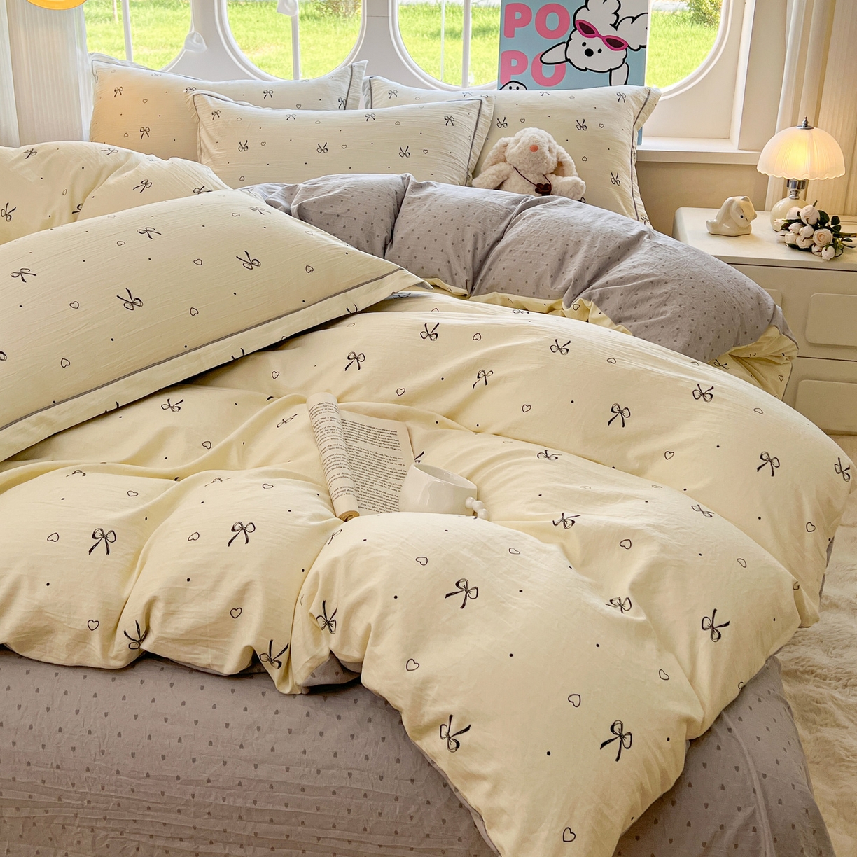 91家纺网 家纺一手货源 找家纺 韩后家纺 2025新款水洗棉印花系列四件套 舒芙蕾