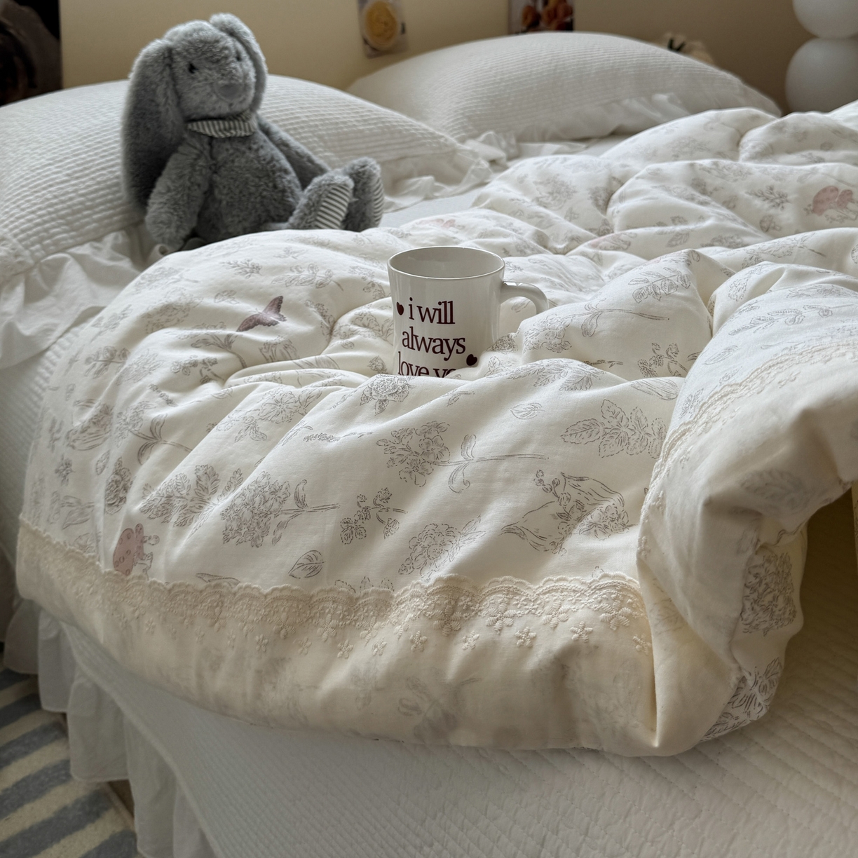 91家纺网 家纺一手货源 找家纺 一加一 2025新款A类全棉纯棉双层纱田园风懒人被冬被被子被芯（可水洗） 画棠春