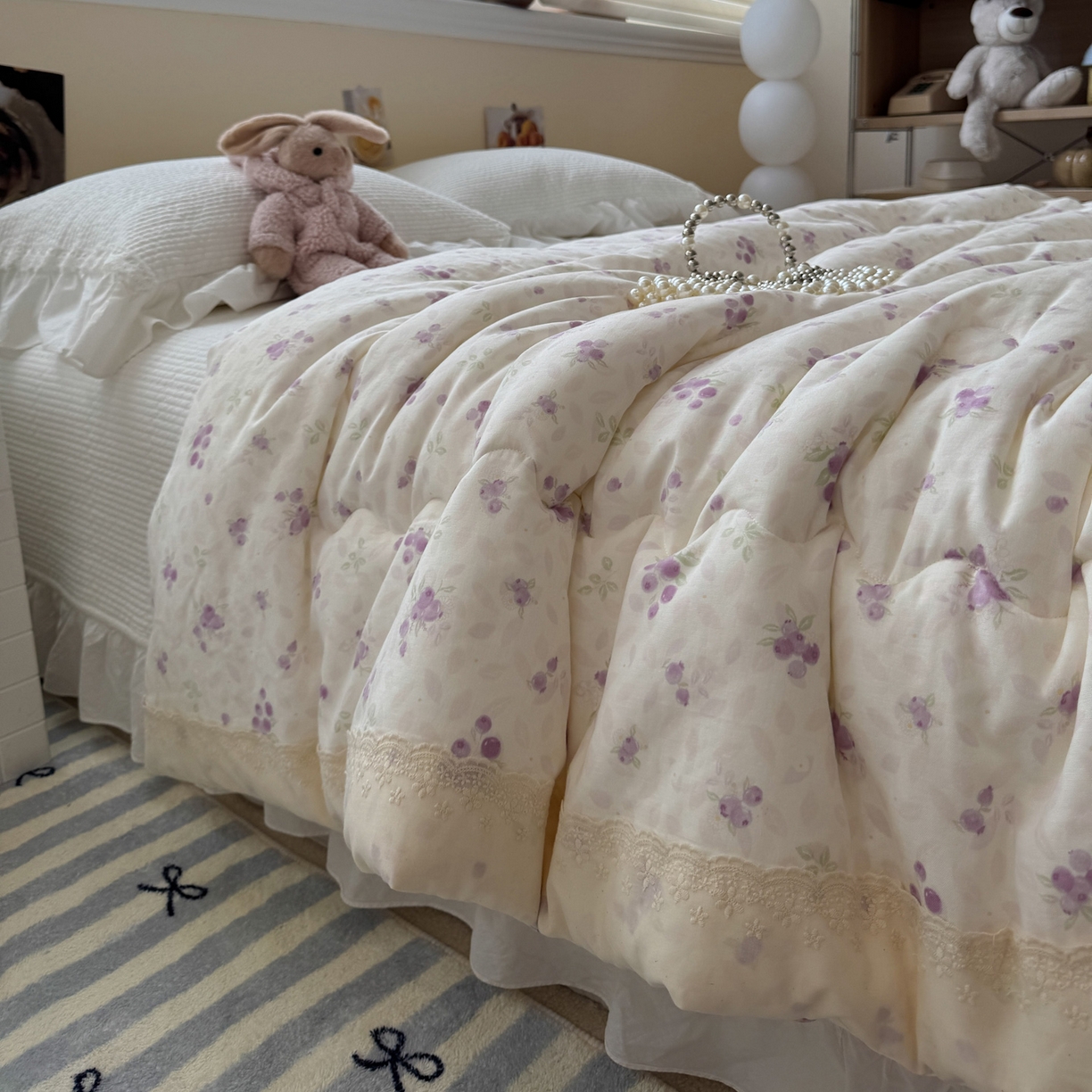 91家纺网 家纺一手货源 找家纺 一加一 2025新款A类全棉纯棉双层纱田园风懒人被冬被被子被芯（可水洗） 莓果雨