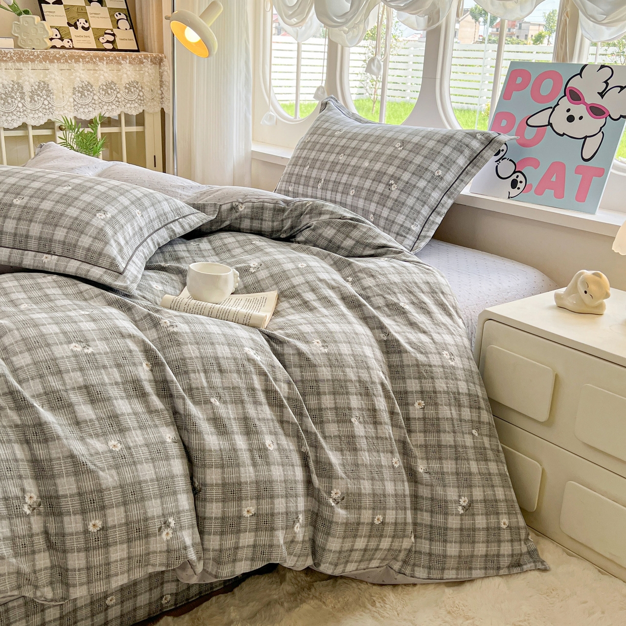 91家纺网 家纺一手货源 找家纺 韩后家纺 2025新款水洗棉印花系列四件套 洛川-灰