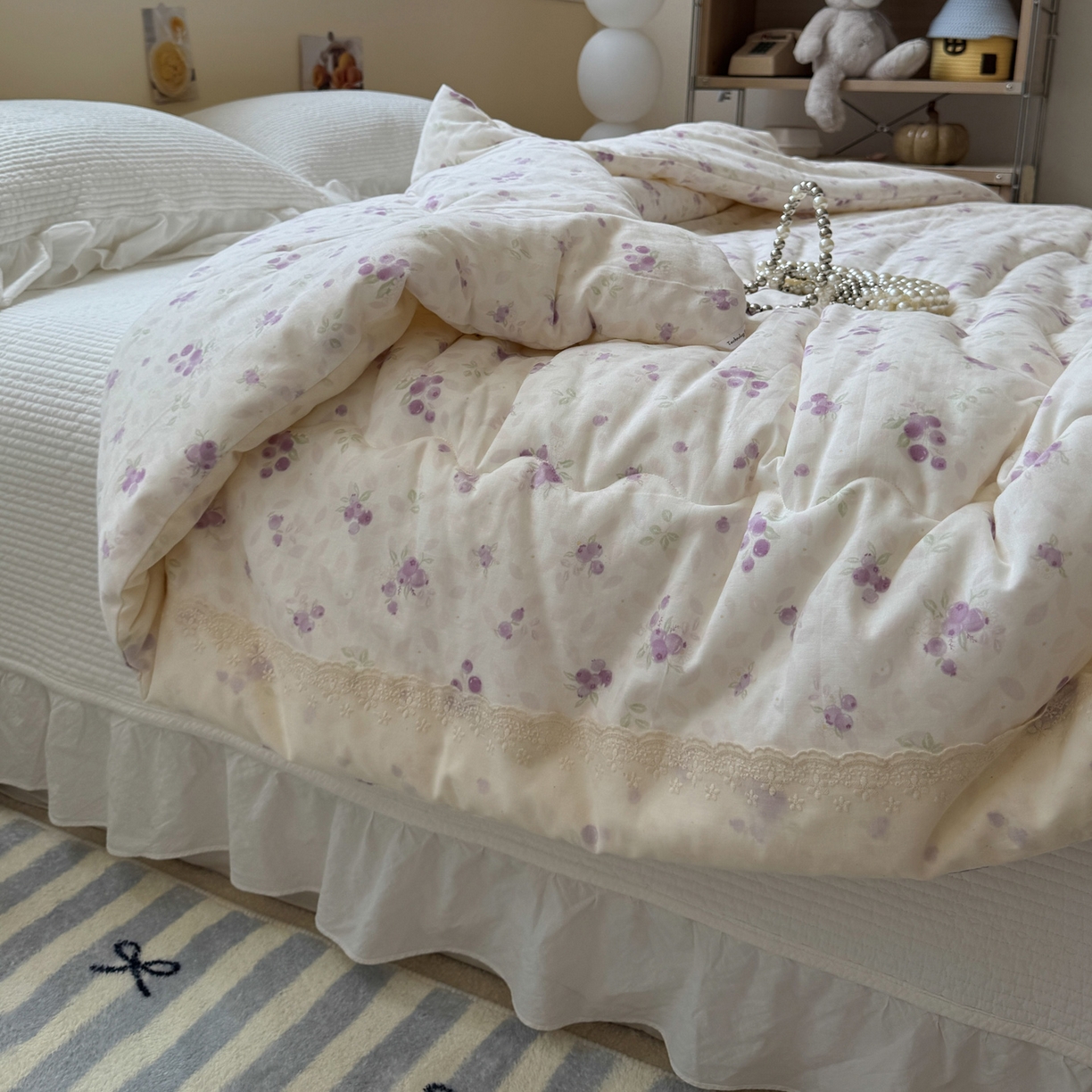 91家纺网 家纺一手货源 找家纺 一加一 2025新款A类全棉纯棉双层纱田园风懒人被冬被被子被芯（可水洗） 莓果雨