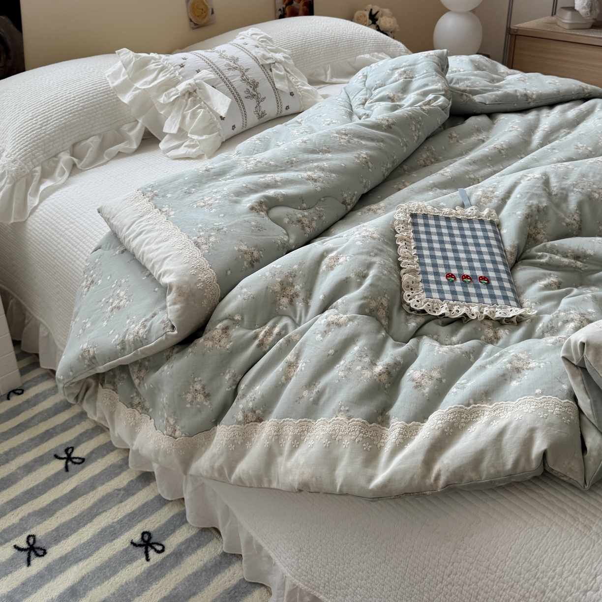 91家纺网 家纺一手货源 找家纺 （总）一加一 2025新款A类全棉纯棉双层纱田园风懒人被冬被被子被芯（可水洗）