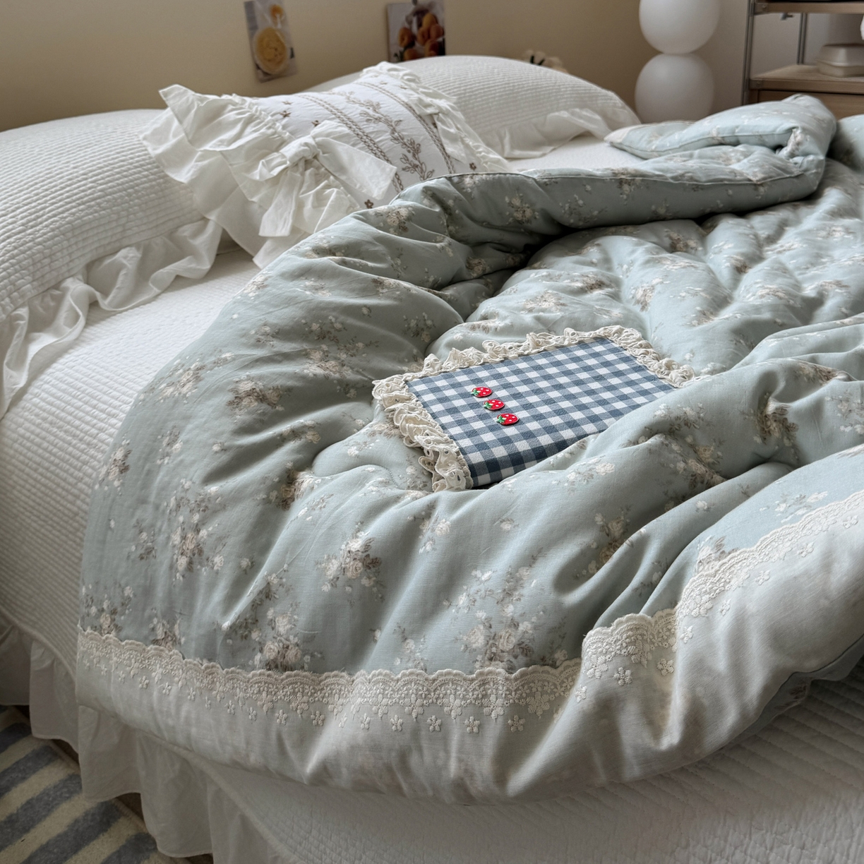 91家纺网 家纺一手货源 找家纺 一加一 2025新款A类全棉纯棉双层纱田园风懒人被冬被被子被芯（可水洗） 浮沉未央-绿