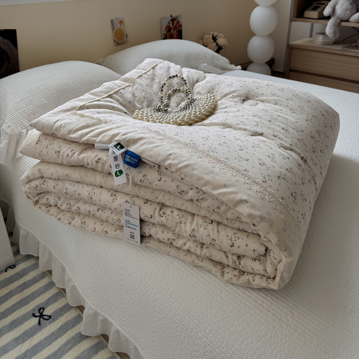 91家纺网 家纺一手货源 找家纺 一加一 2025新款A类全棉纯棉双层纱田园风懒人被冬被被子被芯（可水洗） 果然花香