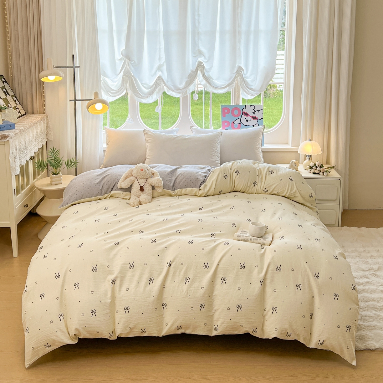 91家纺网 家纺一手货源 找家纺 韩后家纺 2025新款水洗棉印花系列四件套 舒芙蕾