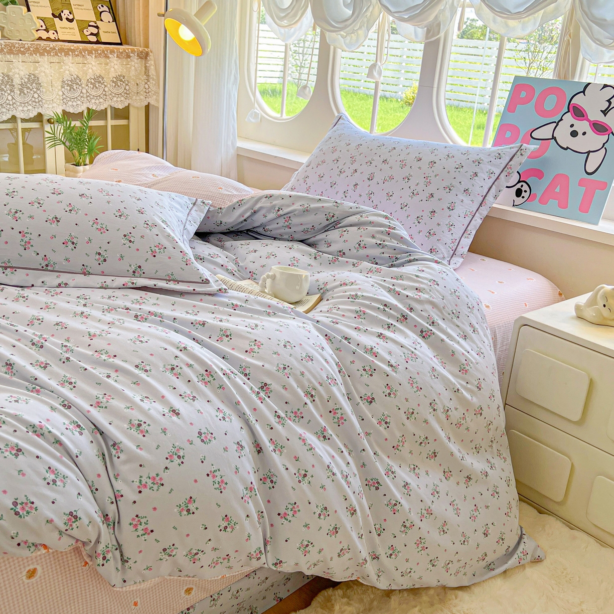 91家纺网 家纺一手货源 找家纺 韩后家纺 2025新款水洗棉印花系列四件套 黛秋-灰