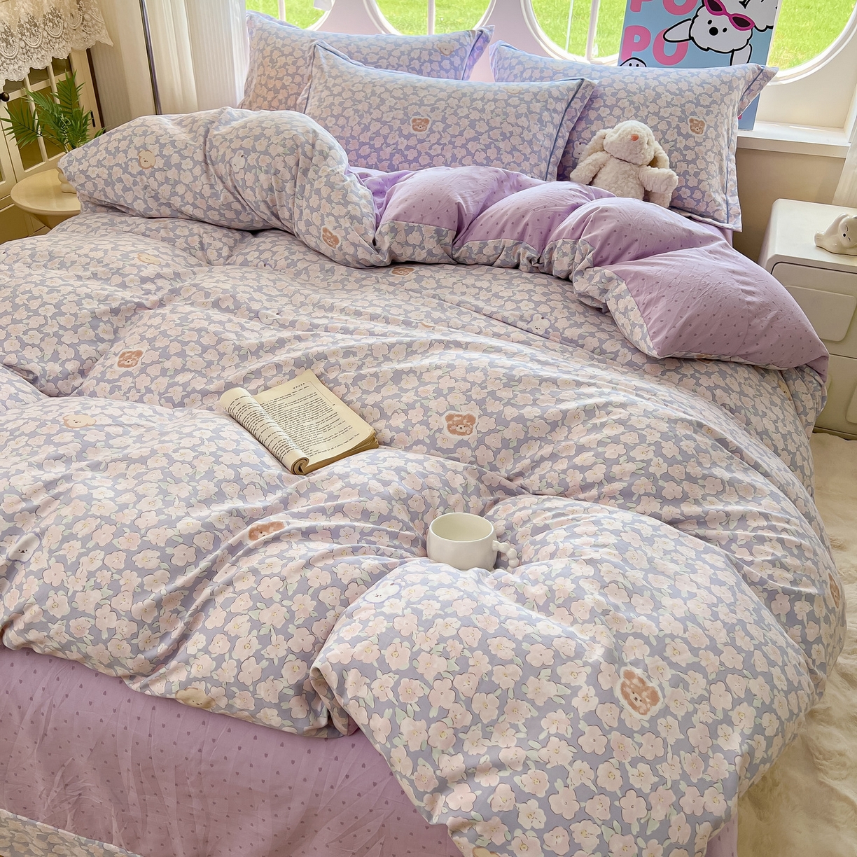 91家纺网 家纺一手货源 找家纺 韩后家纺 2025新款水洗棉印花系列四件套 轻颜-紫