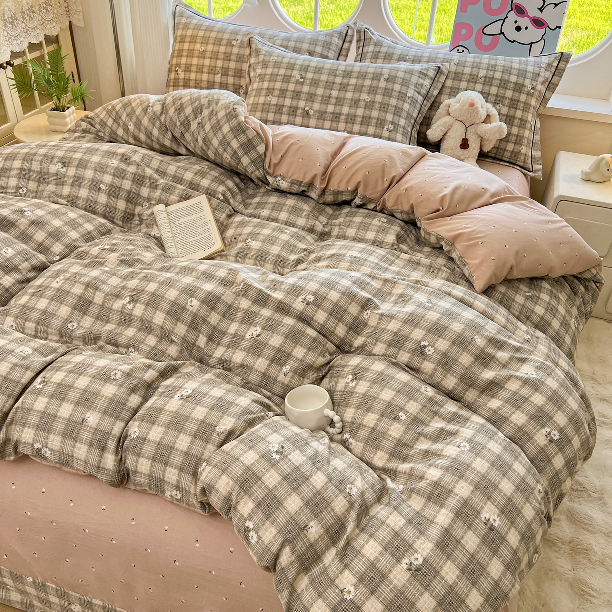 91家纺网 家纺一手货源 找家纺 韩后家纺 2025新款水洗棉印花系列四件套 洛川-咖