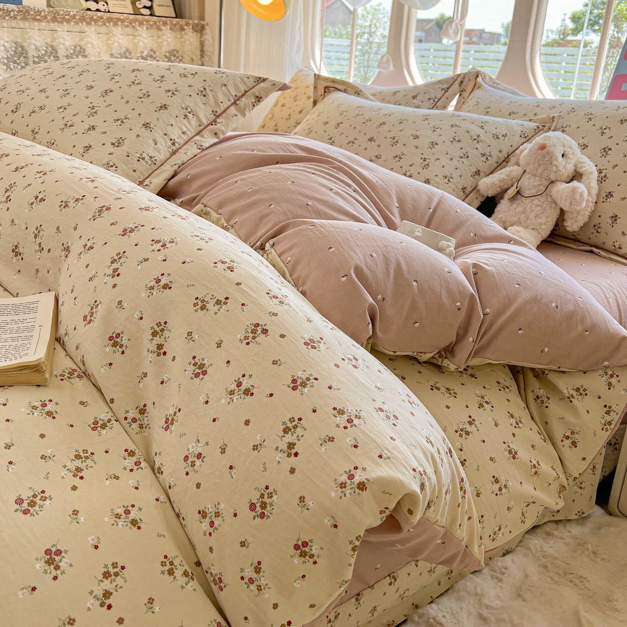 91家纺网 家纺一手货源 找家纺 韩后家纺 2025新款水洗棉印花系列四件套 黛秋-杏