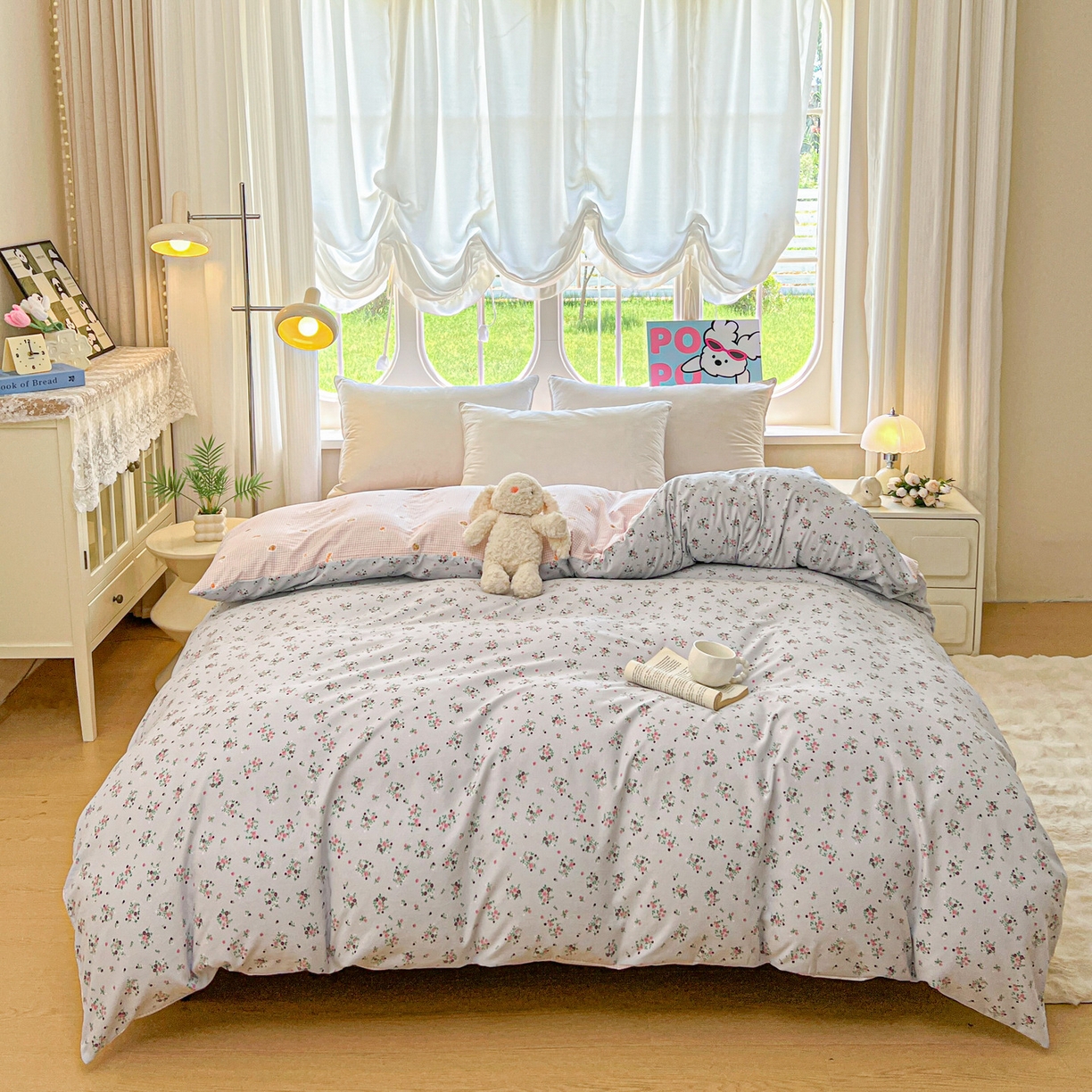 91家纺网 家纺一手货源 找家纺 韩后家纺 2025新款水洗棉印花系列四件套 黛秋-灰