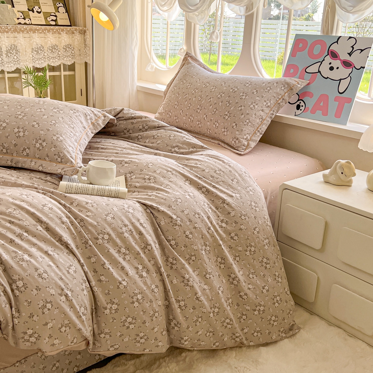 91家纺网 家纺一手货源 找家纺 韩后家纺 2025新款水洗棉印花系列四件套 花晓