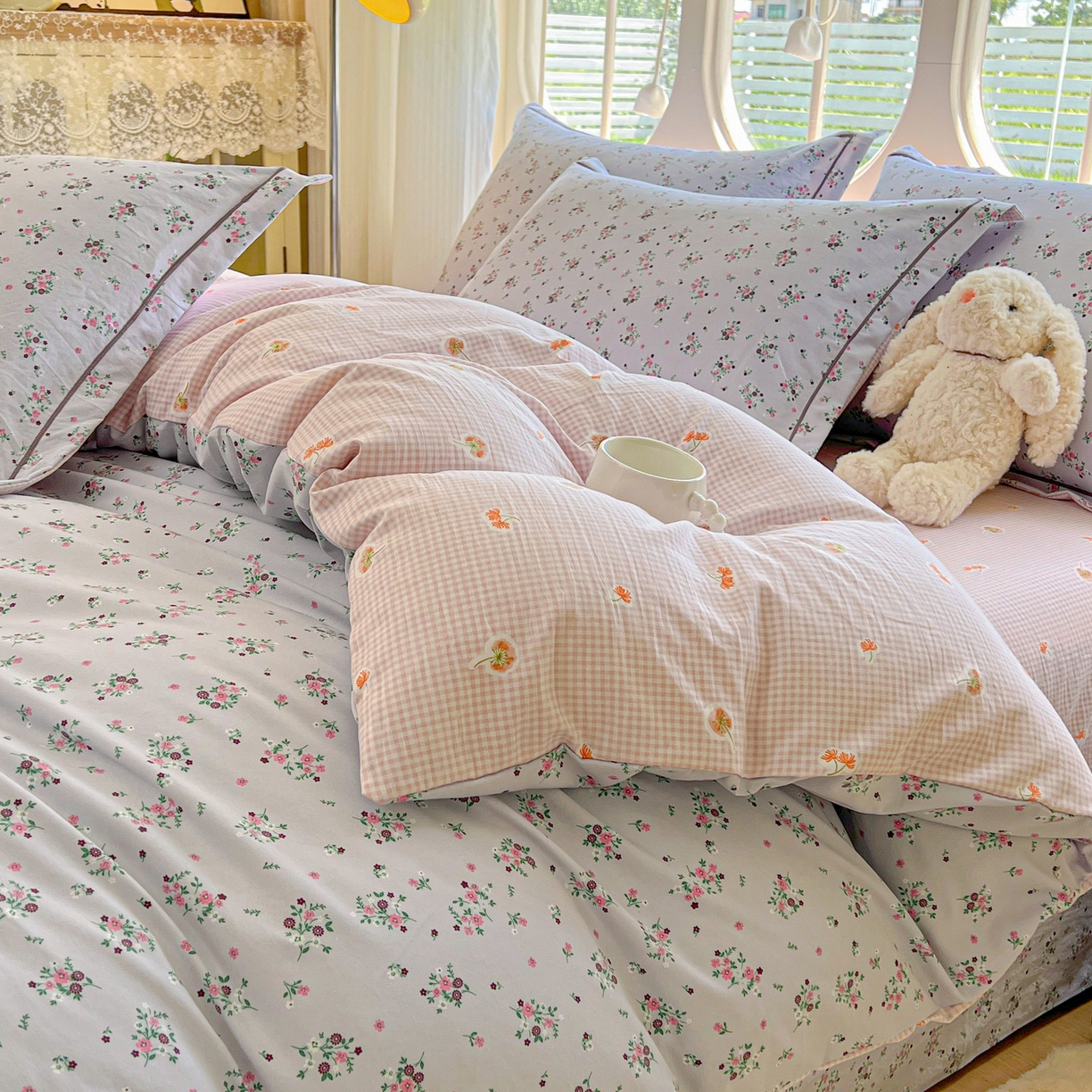 91家纺网 家纺一手货源 找家纺 韩后家纺 2025新款水洗棉印花系列四件套 黛秋-灰