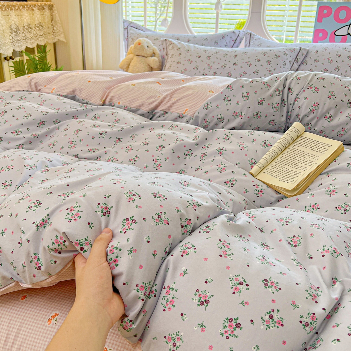 91家纺网 家纺一手货源 找家纺 韩后家纺 2025新款水洗棉印花系列四件套 黛秋-灰