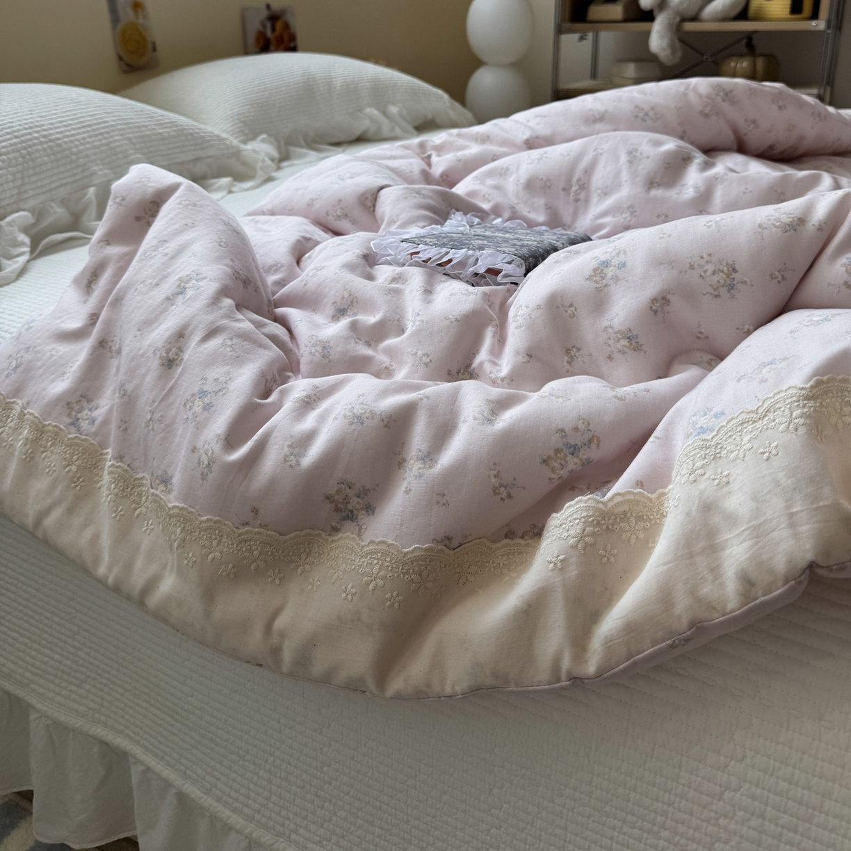 91家纺网 家纺一手货源 找家纺 一加一 2025新款A类全棉纯棉双层纱田园风懒人被冬被被子被芯（可水洗） 玲兰铛-粉