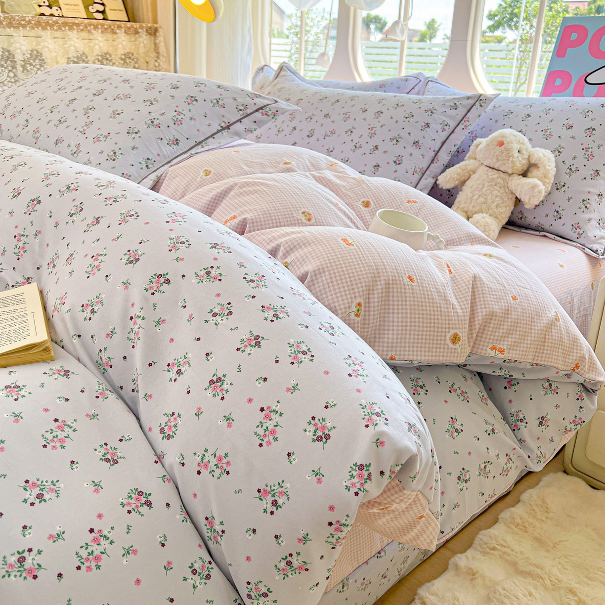 91家纺网 家纺一手货源 找家纺 韩后家纺 2025新款水洗棉印花系列四件套 黛秋-灰